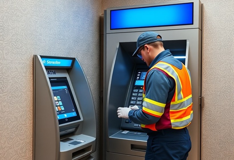 Field service team working on a self-service terminal
