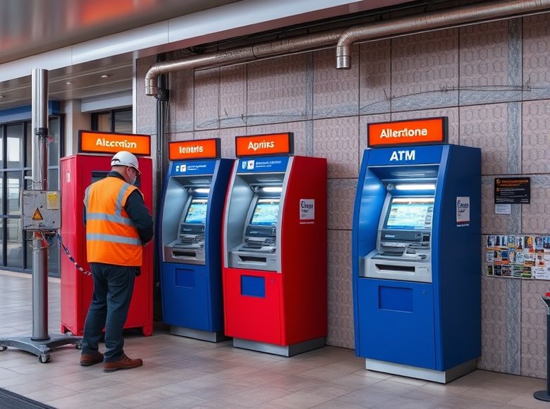 Technician carrying out maintenance on an ATM